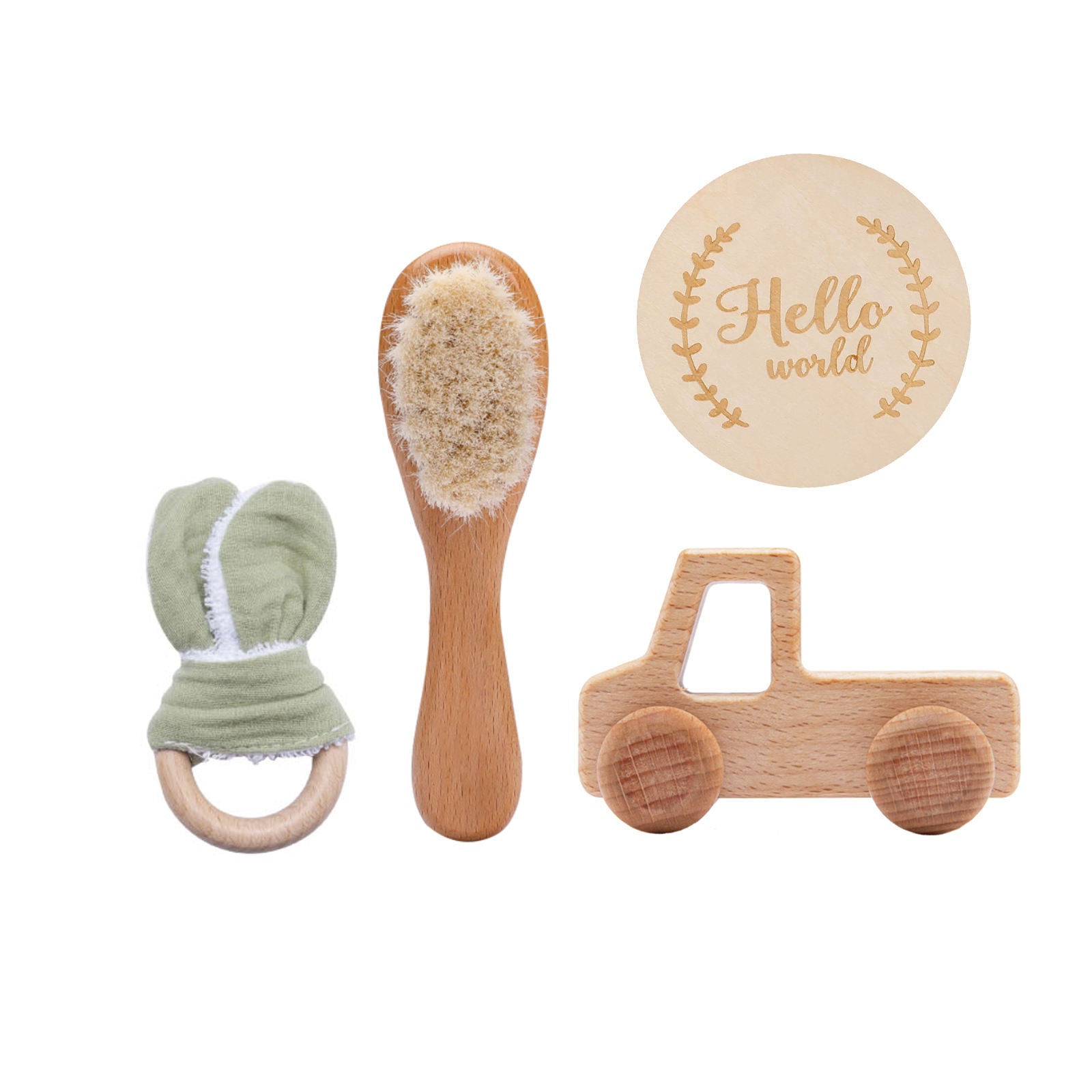  Holzspielzeug Manufaktur -  Neugeborenen Geschenkbox "Bürste, Beißring, Auto" -  2